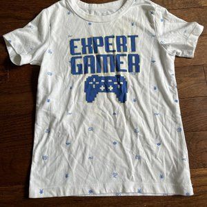 *FREE W/BUNDLE* Oshkosh Boy's 6 Expert Gamer Tee Shirt Short Sleeve White Blue